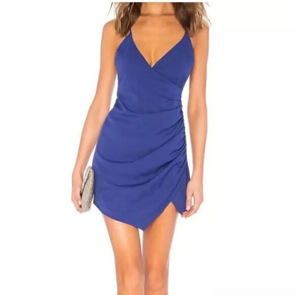 NWT Lovers and Friends Yara Mini Dress Blue Faux Wrap size Small - Picture 1 of 8